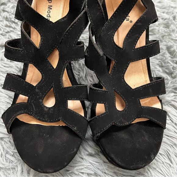 Top Moda Black Open Toe Strappy Wedges Size 8 - Picture 2 of 10